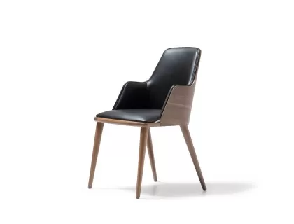 Paris wooden luxury leather armrest walnut chair