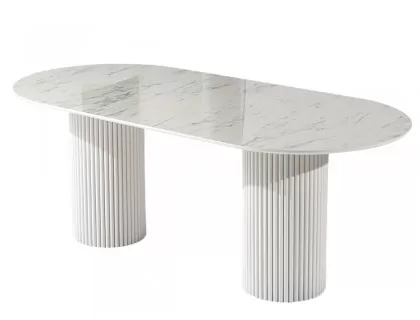 White marble pattern oval dining table bohemian
