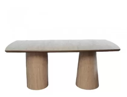 Travertine curve table with tapered legs 180cm x 90cm