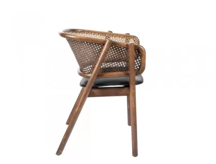Rower chair steam bent wood rattan with wicker