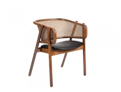 Rower chair steam bent wood rattan with wicker